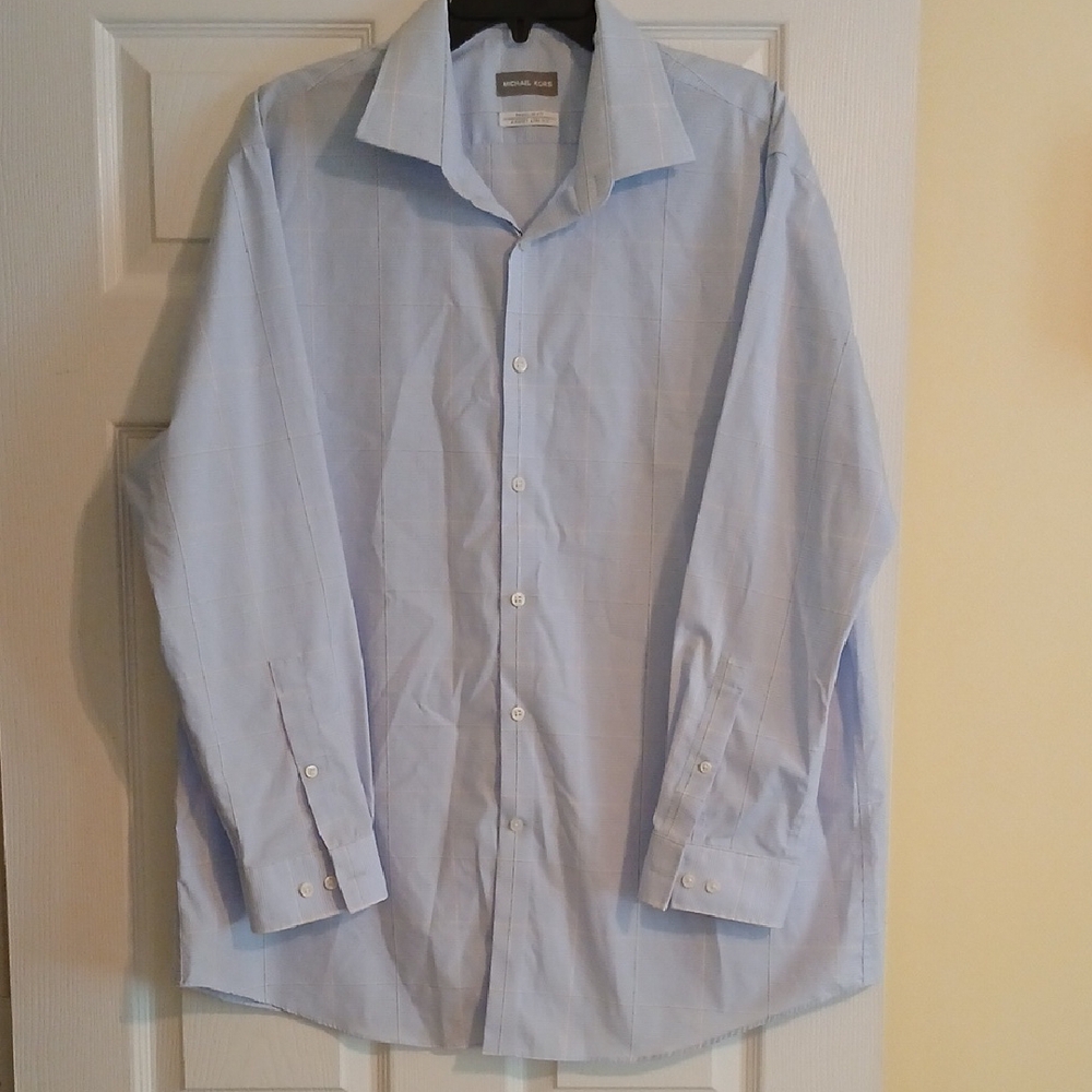 Michael Kors Blue Plaid Long Sleeve Button Up Shirt Men's 17.5